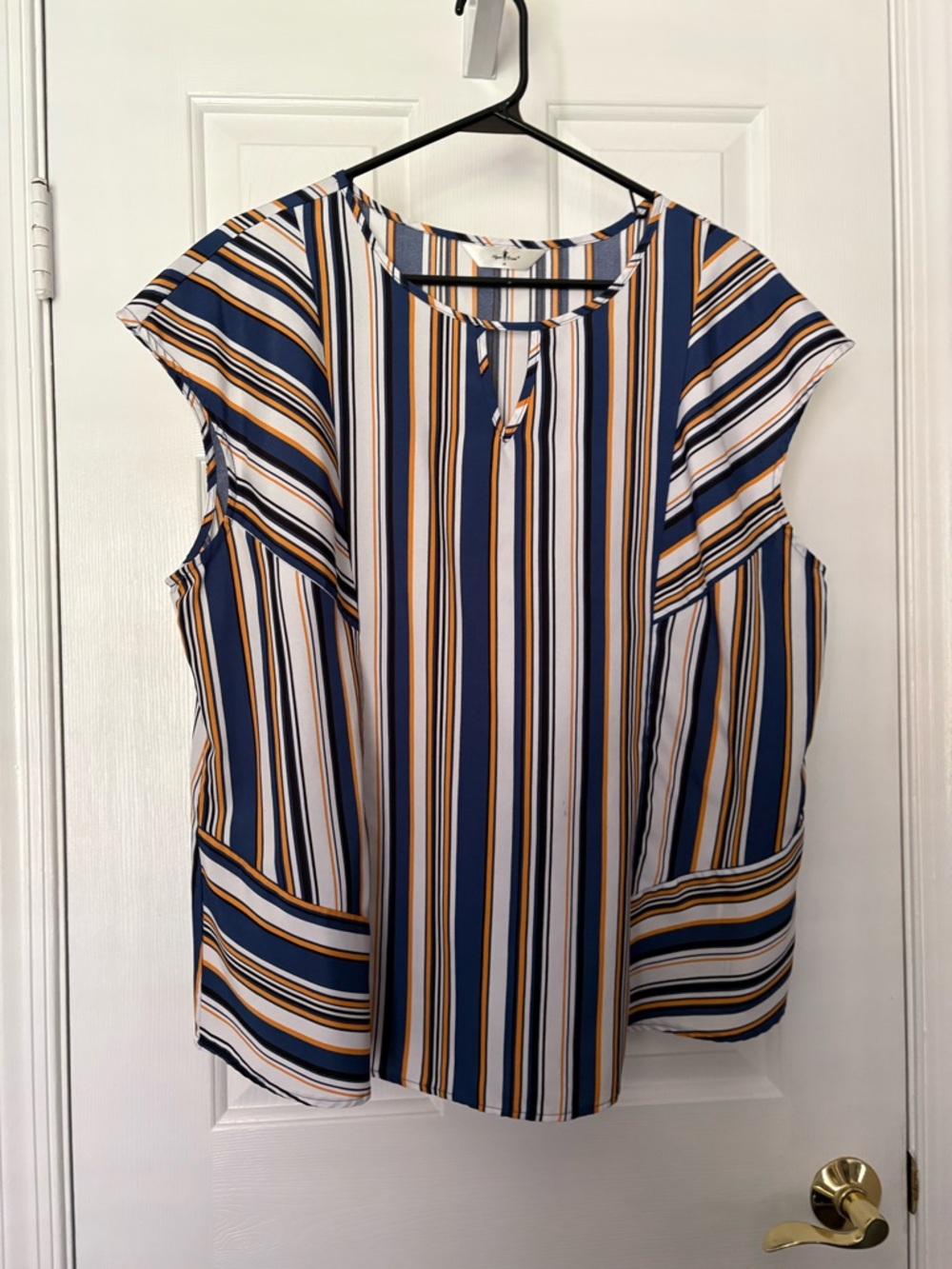 Striped Navy and White Cap-Sleeve Blouse